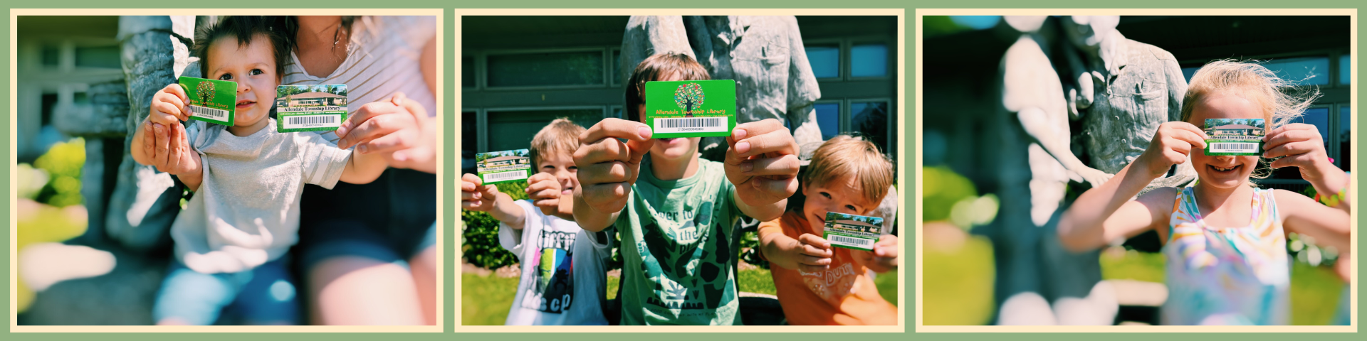 Get a card collage header showing children holding their cards and smiling