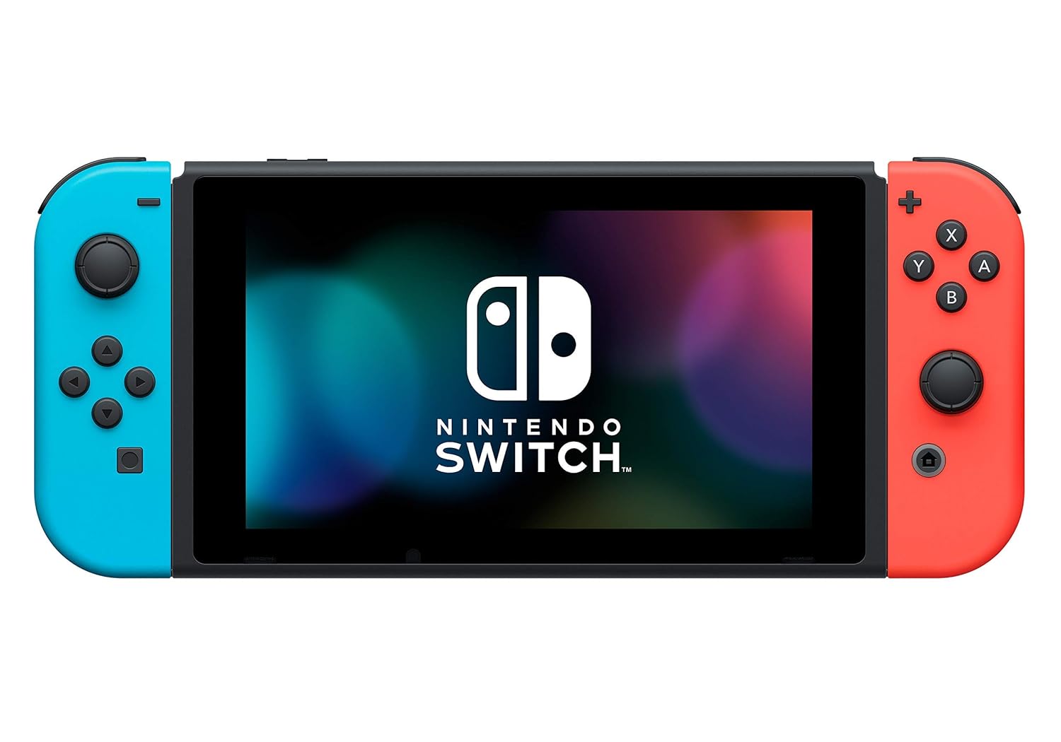 Blue and Red Nintendo Switch gaming device.